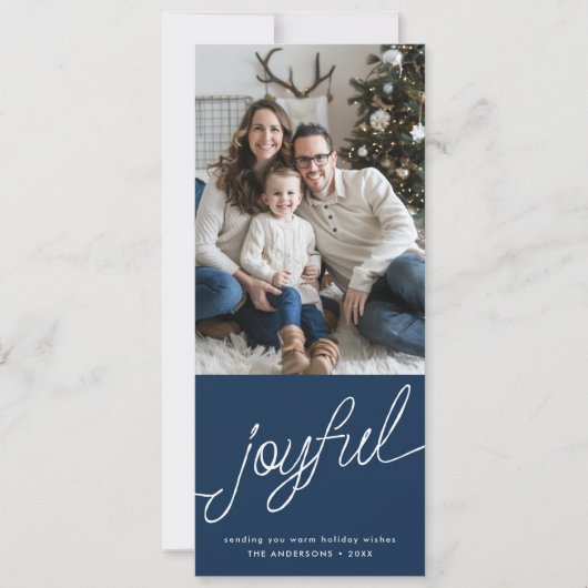 Joful Modern Script Blue Foto Tall Weihnachten (Vorderseite)
