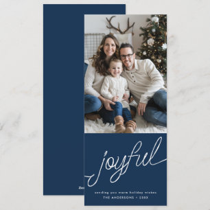 Joful Modern Script Blue Foto Tall Weihnachten