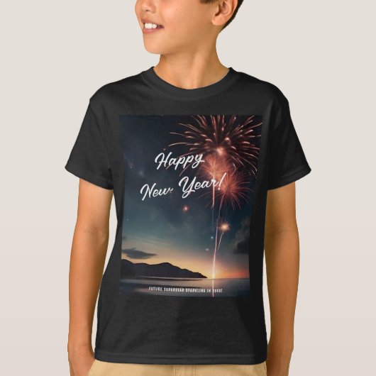 Joful New Year Fireworks Script Typografy Kids T-Shirt (Vorderseite)