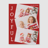 Joful Red 3 Family Foto Weihnachtskarte Magnetkarte (Vorderseite)