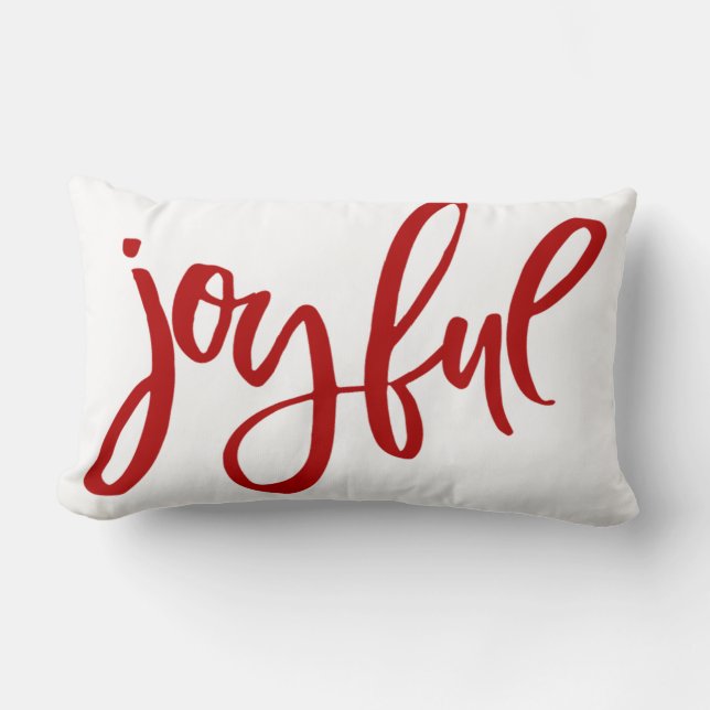 Joful Red Calligraphy on White Holiday Stars Lendenkissen (Vorderseite)