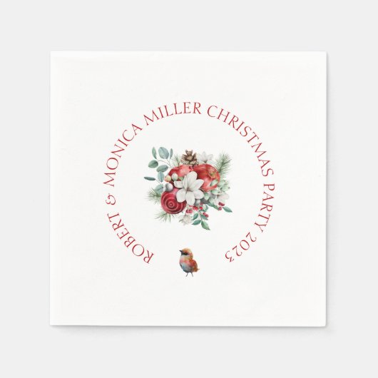 Joful Vibe Weihnachten Blume & rote Äpfel Bouquet Serviette (Vorderseite)