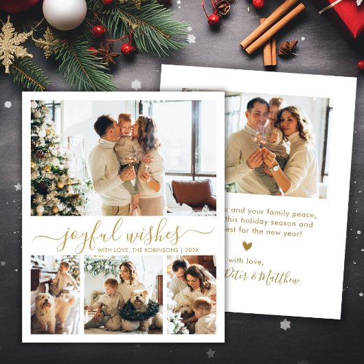 Joful wünscht Gold Script 4 Foto Weihnachtskarte