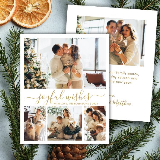 Joful wünscht Gold Script 4 Foto Weihnachtskarte