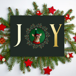 Jog Dog Foto Dunkle Grüne Weihnachtsfeier Gold Folien Feiertagspostkarte
