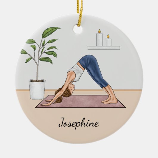 Joga-Pose und Individuelle Name Keramik Ornament (Vorne)