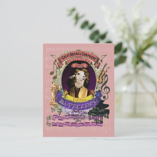 Johann Alpacabel Alpaca Animal Composer Pachelbel Postkarte (Stehend Vorderseite)