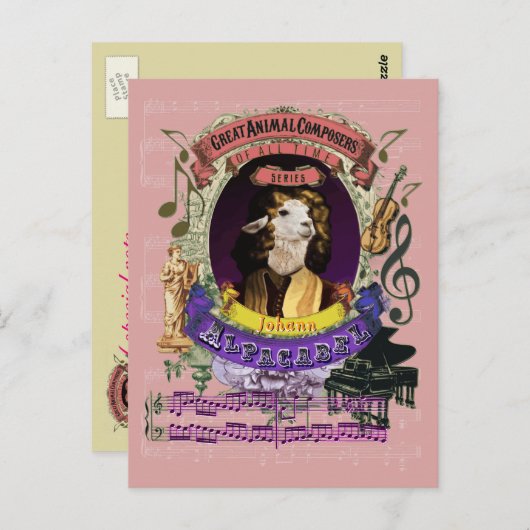 Johann Alpacabel Alpaca Animal Composer Pachelbel Postkarte (Vorne/Hinten)