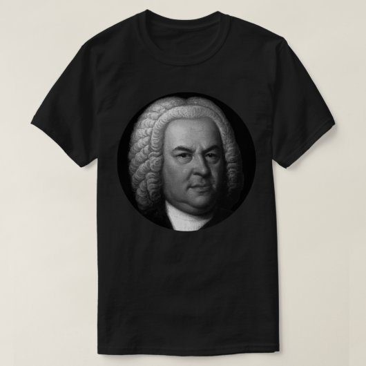 Johann Sebastian Bach Black und White Portrait Sti T-Shirt (Design vorne)