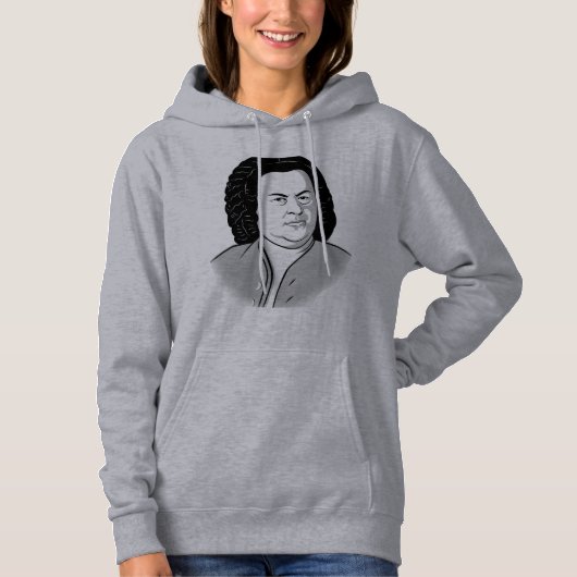 Johann Sebastian Bach Cartoon in schwarz weiß grau Hoodie (Vorderseite)