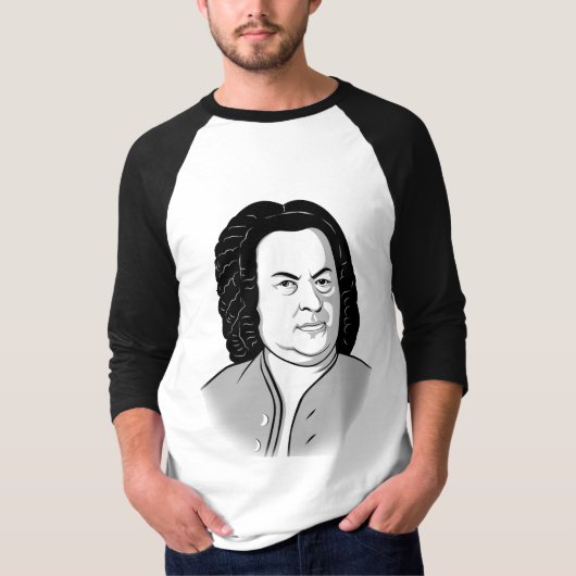 Johann Sebastian Bach Cartoon in schwarz weiß grau T-Shirt (Vorderseite)