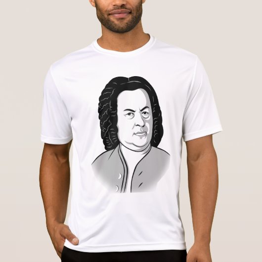 Johann Sebastian Bach Cartoon in schwarz weiß grau T-Shirt (Vorderseite)