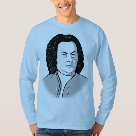 Johann Sebastian Bach Cartoon in schwarz weiß grau T-Shirt (Vorderseite)