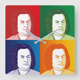 Johann Sebastian Bach im Cartoon Stil Quadratische Wanduhr
