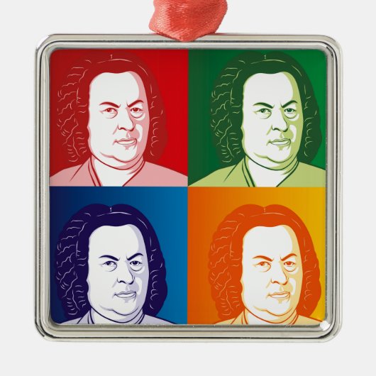 Johann Sebastian Bach im Cartoon Stil Silbernes Ornament (Vorne)
