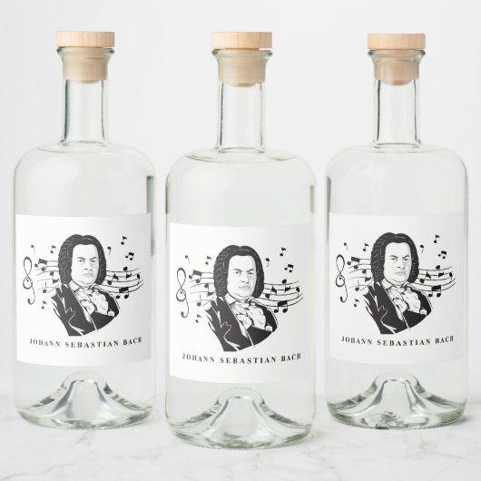 Johann Sebastian Bach Portrait and Bust with Notes Alkoholflaschenetikett (Flaschen)