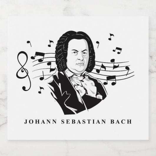 Johann Sebastian Bach Portrait and Bust with Notes Alkoholflaschenetikett (Einzelnes Label)