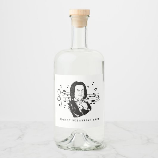 Johann Sebastian Bach Portrait and Bust with Notes Alkoholflaschenetikett (Vorderseite)