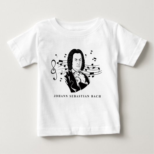 Johann Sebastian Bach Portrait and Bust with Notes Baby T-shirt (Vorderseite)