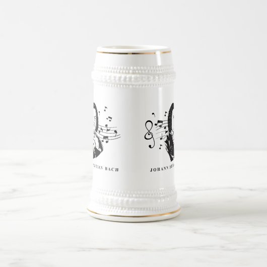 Johann Sebastian Bach Portrait and Bust with Notes Bierglas (Mittel)
