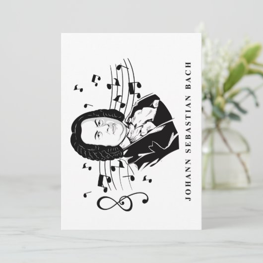 Johann Sebastian Bach Portrait and Bust with Notes Einladung (Stehend Vorderseite)