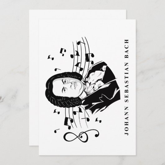 Johann Sebastian Bach Portrait and Bust with Notes Einladung (Vorne/Hinten)