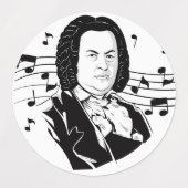 Johann Sebastian Bach Portrait and Bust with Notes Etiketten (Design 1)