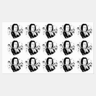 Johann Sebastian Bach Portrait and Bust with Notes Etiketten