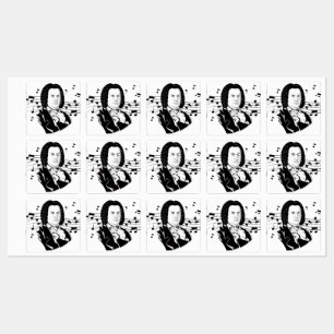 Johann Sebastian Bach Portrait and Bust with Notes Etiketten