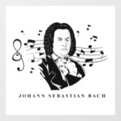 Johann Sebastian Bach Portrait and Bust with Notes Fensteraufkleber (Blatt)