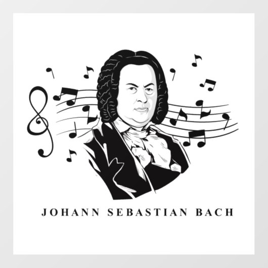 Johann Sebastian Bach Portrait and Bust with Notes Fensteraufkleber (Blatt)