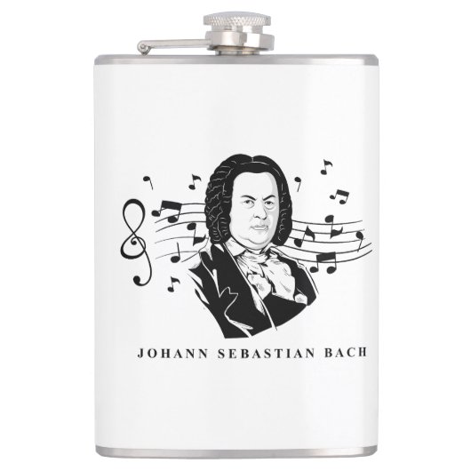 Johann Sebastian Bach Portrait and Bust with Notes Flachmann (Vorderseite)