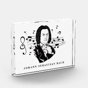 Johann Sebastian Bach Portrait and Bust with Notes Fotoblock