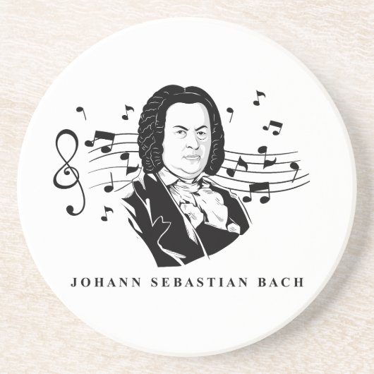 Johann Sebastian Bach Portrait and Bust with Notes Getränkeuntersetzer (Vorne)