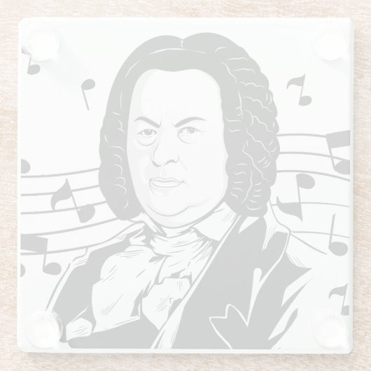 Johann Sebastian Bach Portrait and Bust with Notes Glasuntersetzer (Rückseite)