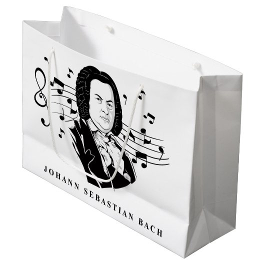 Johann Sebastian Bach Portrait and Bust with Notes Große Geschenktüte (Vorderseite Schrägansicht)
