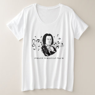 Johann Sebastian Bach Portrait and Bust with Notes Große Größe T-Shirt