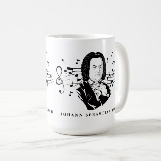 Johann Sebastian Bach Portrait and Bust with Notes Kaffeetasse (VorderseiteRechts)