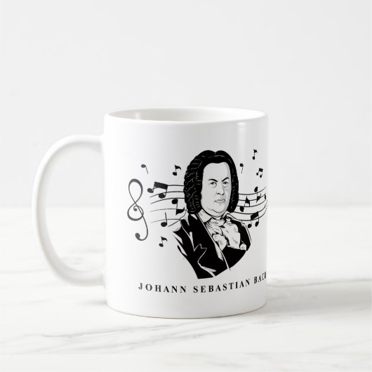 Johann Sebastian Bach Portrait and Bust with Notes Kaffeetasse (Links)
