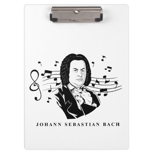 Johann Sebastian Bach Portrait and Bust with Notes Klemmbrett (Vorderseite)