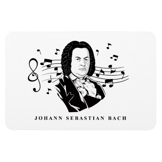 Johann Sebastian Bach Portrait and Bust with Notes Magnet (Horizontal)