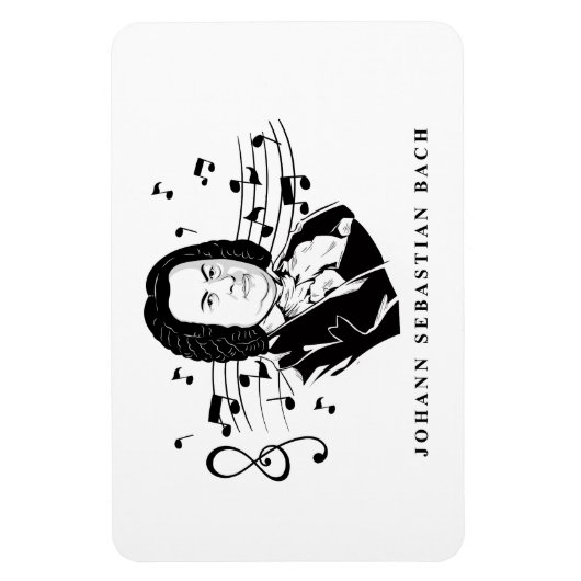 Johann Sebastian Bach Portrait and Bust with Notes Magnet (Vertikal)