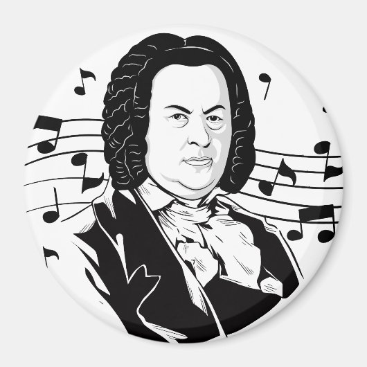 Johann Sebastian Bach Portrait and Bust with Notes Magnet (Vorne)