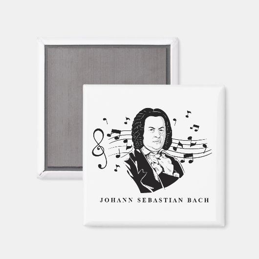 Johann Sebastian Bach Portrait and Bust with Notes Magnet (Vorderseite/Rückseite)
