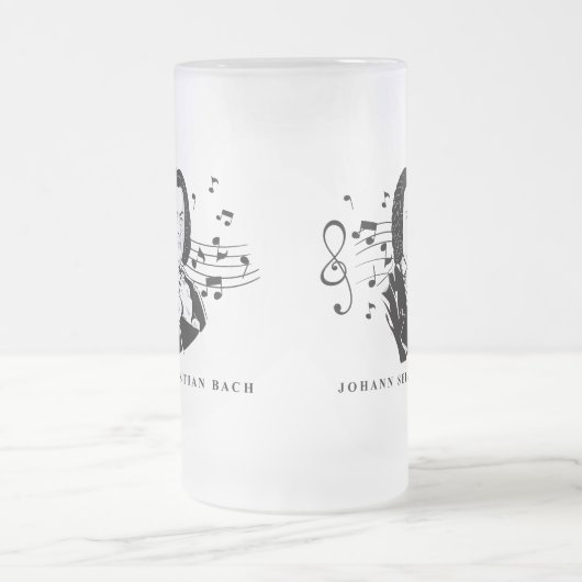 Johann Sebastian Bach Portrait and Bust with Notes Mattglas Bierglas (Mittel)