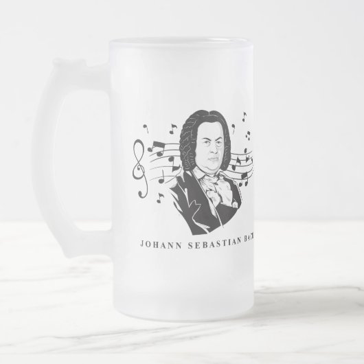 Johann Sebastian Bach Portrait and Bust with Notes Mattglas Bierglas (Links)