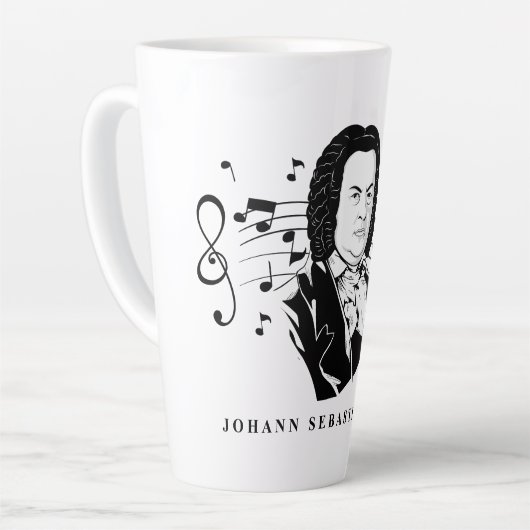 Johann Sebastian Bach Portrait and Bust with Notes Milchtasse (Linke Ecke)