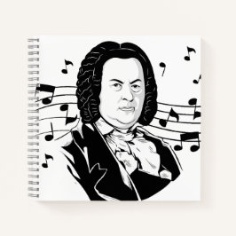 Johann Sebastian Bach Portrait and Bust with Notes Notizblock