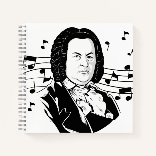 Johann Sebastian Bach Portrait and Bust with Notes Notizblock (Vorderseite)