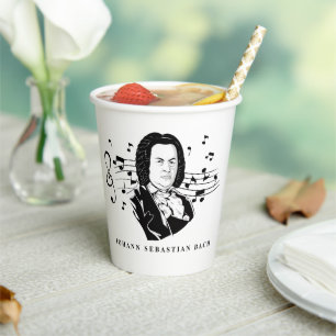Johann Sebastian Bach Portrait and Bust with Notes Pappbecher